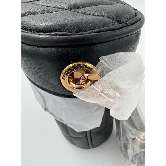 Karl Lagerfeld Paris Black Quilted Bucket Crossbody Bag with Gold Hardware - Picture 6 of 6